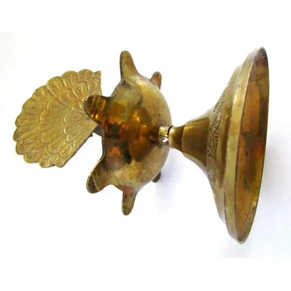 Vintage Brass Peacock Bird Shape Religious Wick Oil Lamp - Diya Aarti Home Décor - Picture 10 of 16